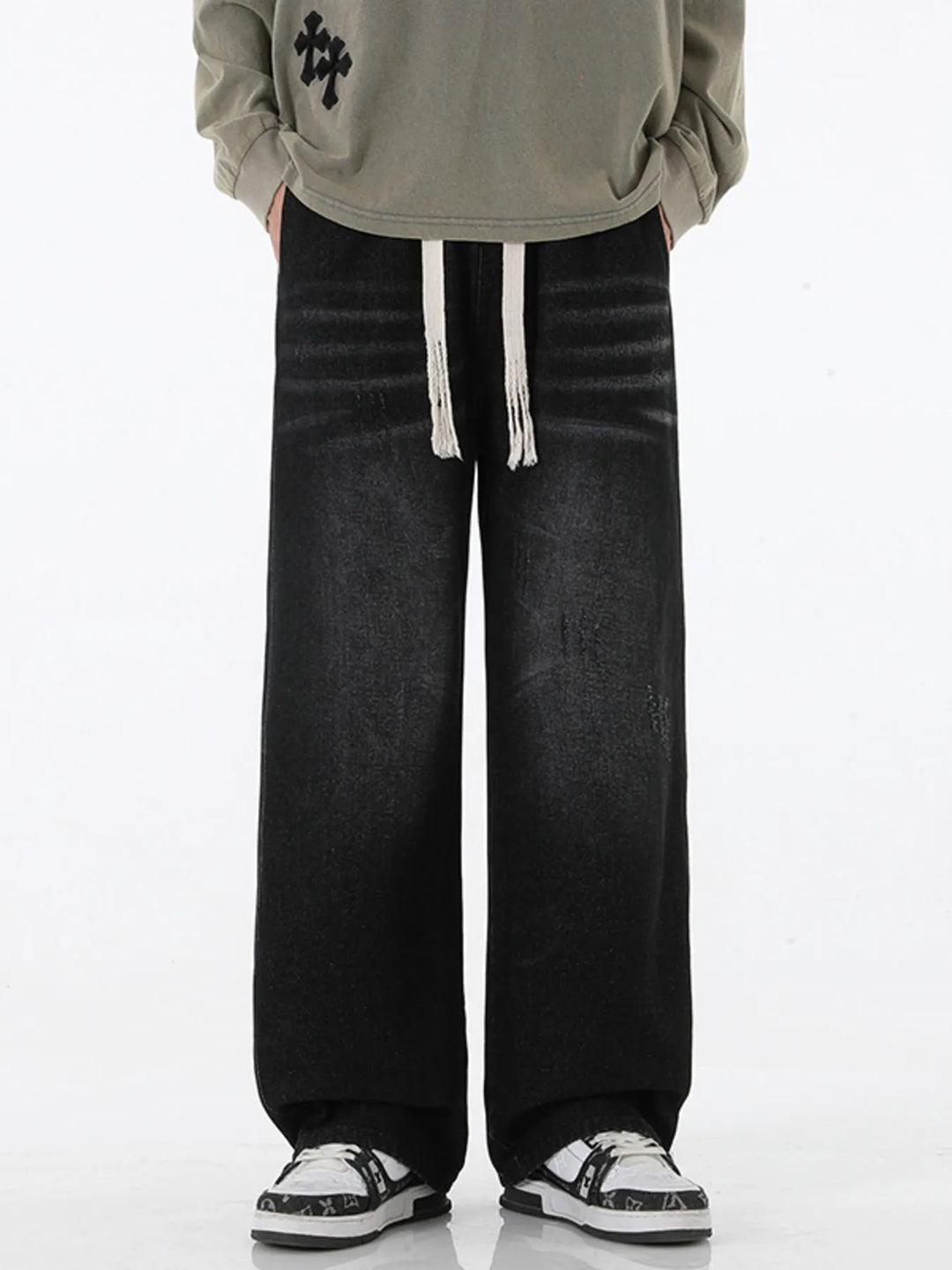 Men's Full Size Wide Leg Drawstring Jeans Plus Size