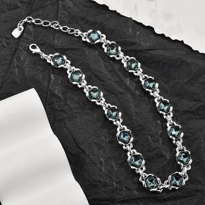 Grey Oval Cubic Zirconia Matching Jewelry Set For Women, Silver Choker Necklace & Bracelet 2Pcs Elegant Wedding Party Fashion Jewelry