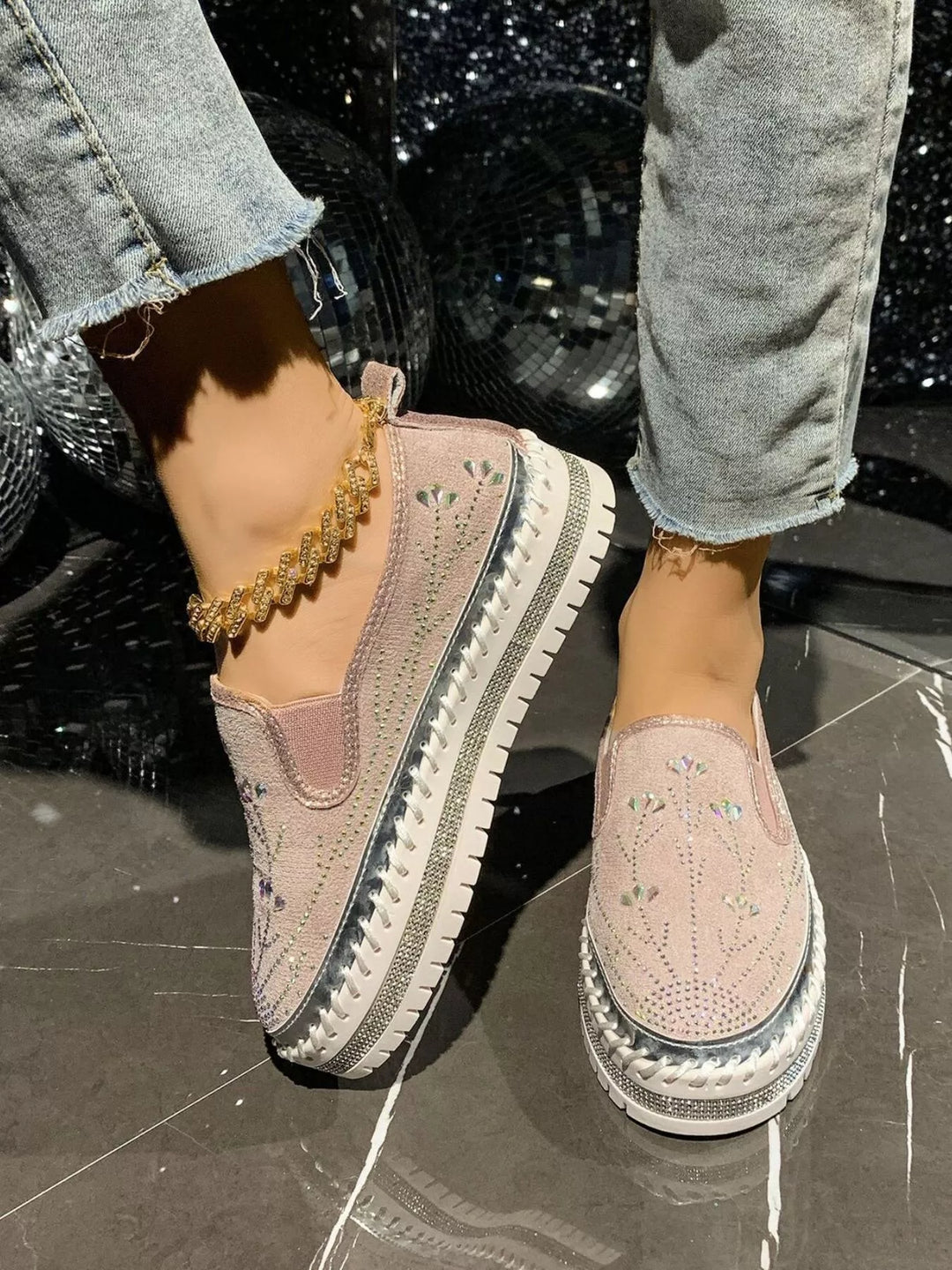 Rhinestone Embellished Platform Loafers