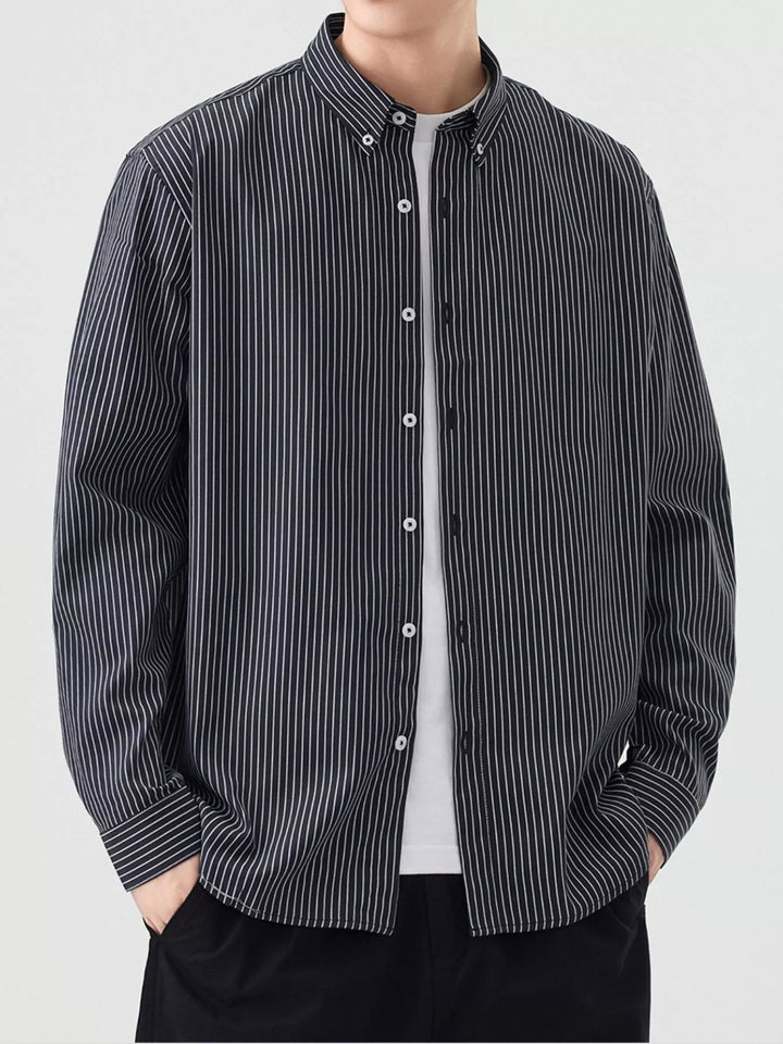 Men's Full Size Casual Striped Button-Down Shirt Plus Size