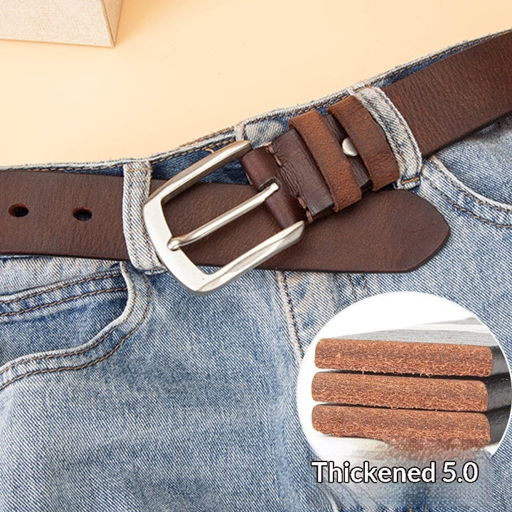 Mens Leather Belt Versatile Solid Pin Buckle Waistband