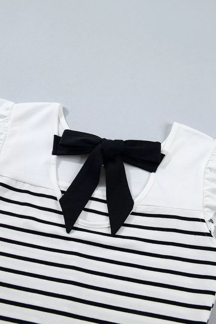 Stripe Contrast Knot Back Ruffle Trim Tank Top