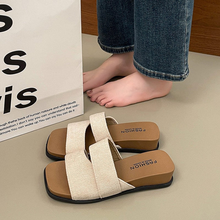 Women's Wedge Slide Sandals, 2026 New Summer Cross Strap Flat Slippers, Comfortable Non-tired Feet Dress Sandals For Outdoor Wear