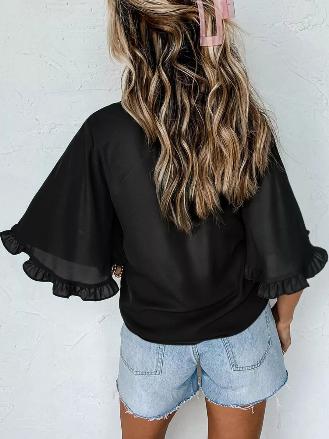 Ruffle Trim Half Sleeve Blouse