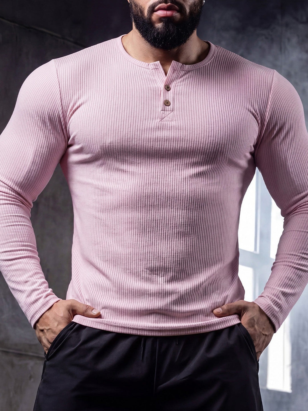 Muscle-fit Sporty-casual Half-button-down Long-sleeve