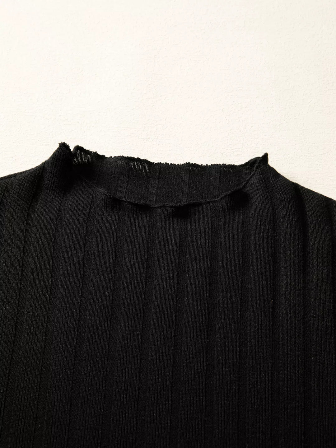 Frilled Neck Ribbed Knit Patchwork Long Sleeve Mini Dress