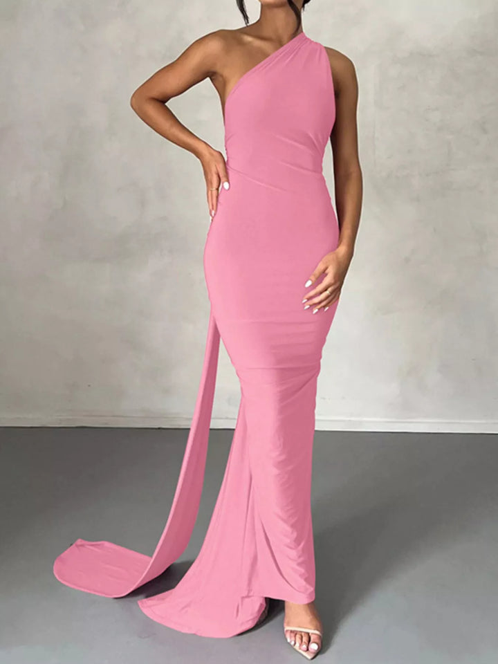 Backless One-Shoulder Ruched Bodycon Maxi Dress