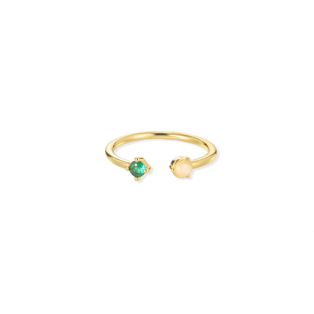 European And American Light-luxury 2-color Birthstone Peach-heart Zircon Stainless Steel 18K Gold-plated Womens Ring
