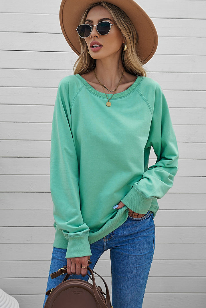 Sweat-shirt vert en coton mélangé French Terry