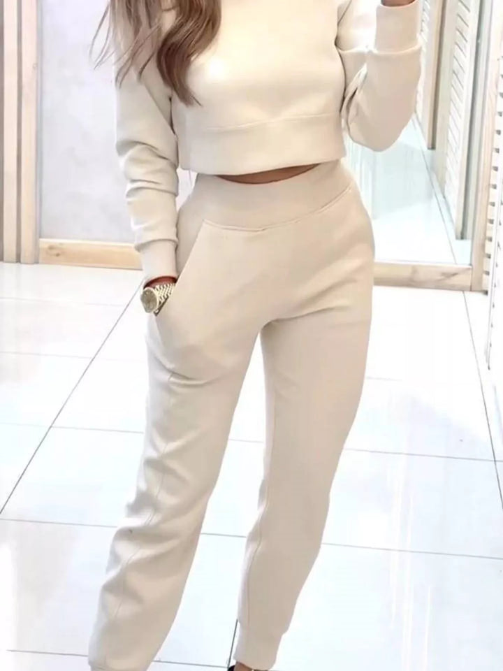 Casual Chic Cropped Sweatshirt and Jogger Set