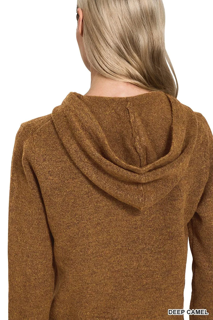Zenana Drawstring Zip Up Hooded Cardigan