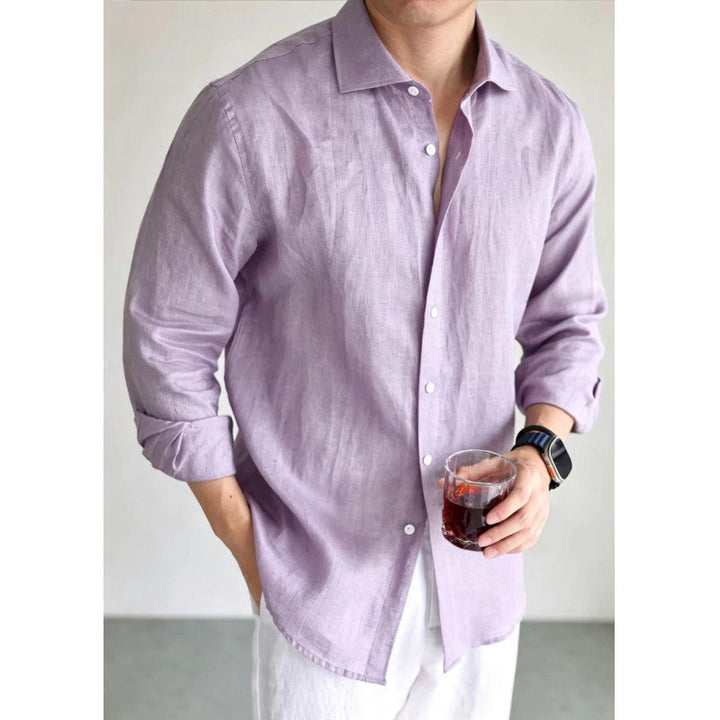Mens Navy Blue Linen Fashionable Casual Shirt