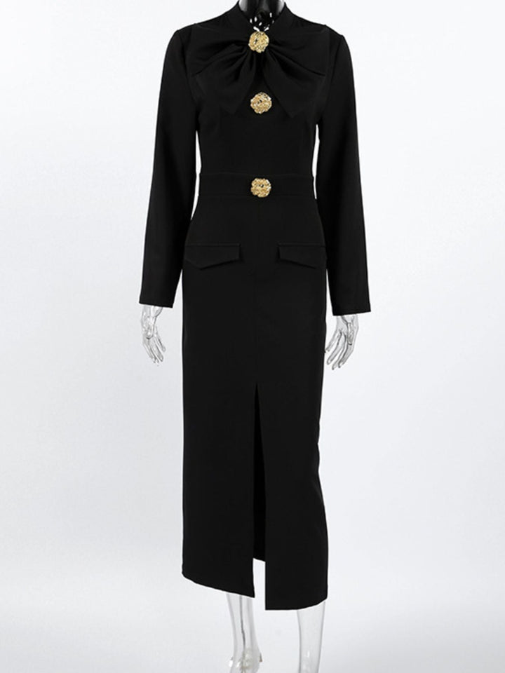 Ruched Long Sleeve Midi Dress