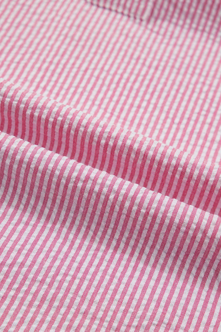 Stripe Short Bubble Sleeve Split V Neck Blouse