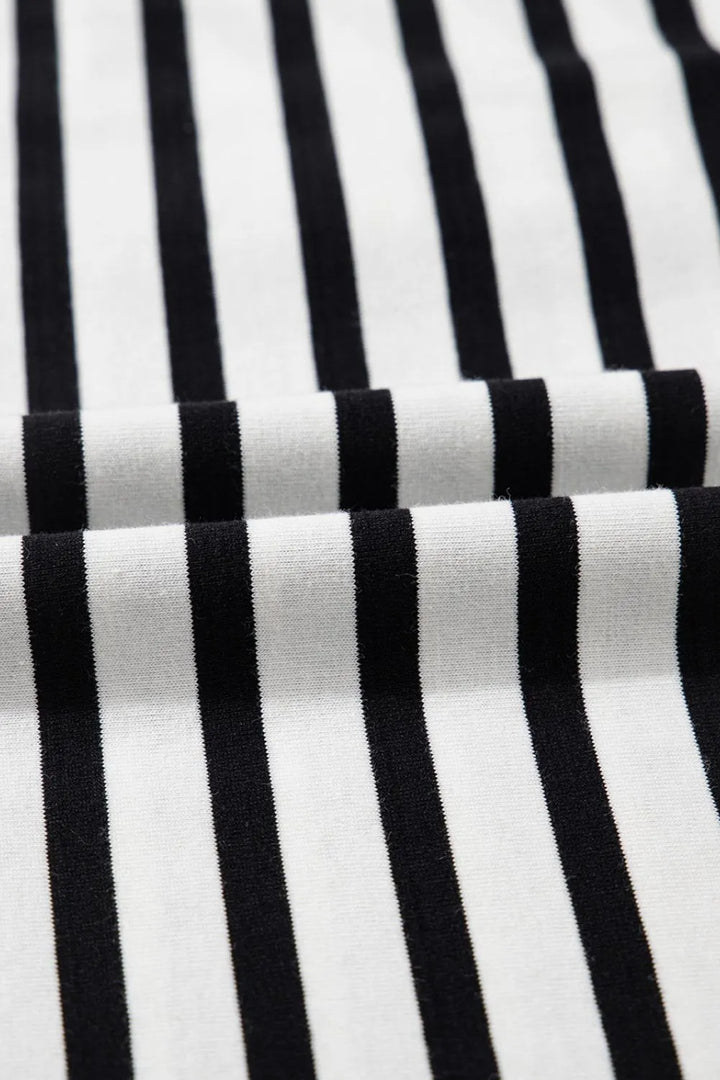 Stripe Contrast V Neck Collared Puff Sleeve T Shirt Mini Dress with Pockets