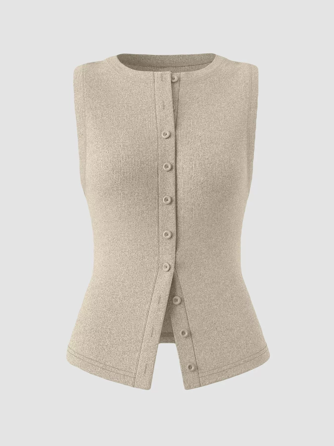 Ribbed Button-Front Sleeveless Tank