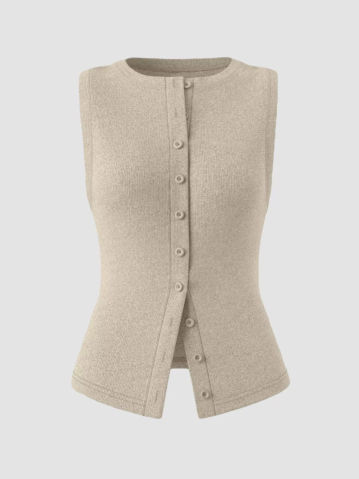 Ribbed Button-Front Sleeveless Tank