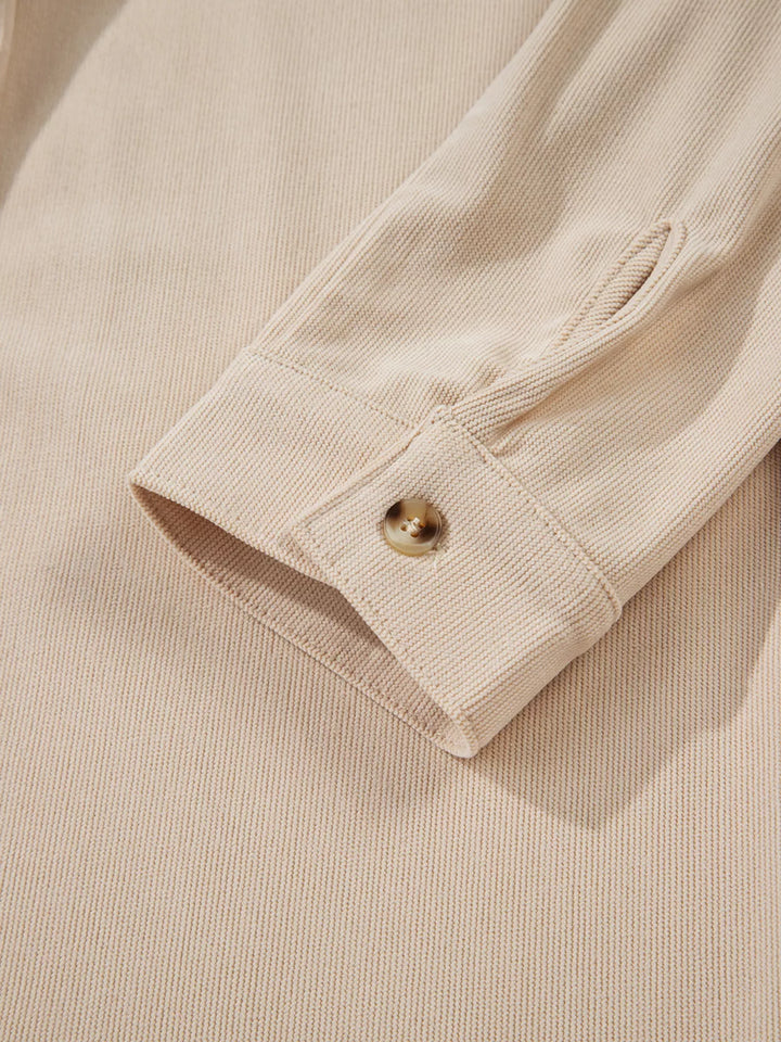 Corduroy Half Button Collared Long Sleeve Mini Dress