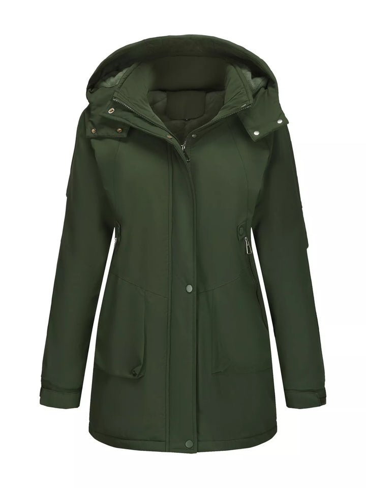 Full Size Hooded Mid-Length Windproof Outerwear Plus Size