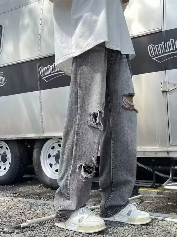 Men's Full Size Distressed Wide Leg Jeans Plus Size