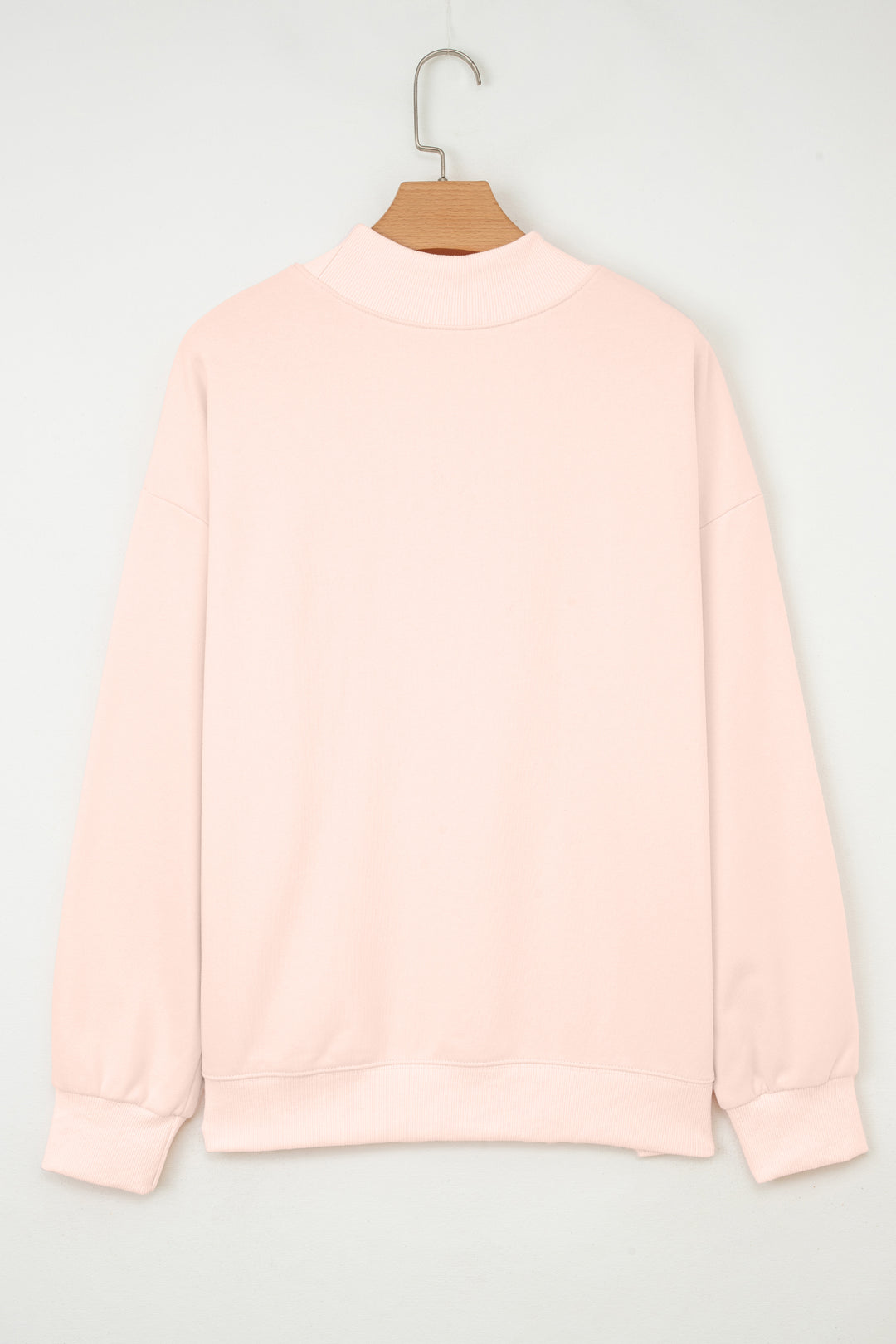 Light Pink Sequin Heart Patched Love Cake Mock Neck Sweatshirt