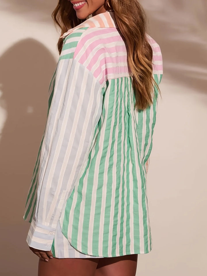 Striped Button Up Shirt and Shorts Set