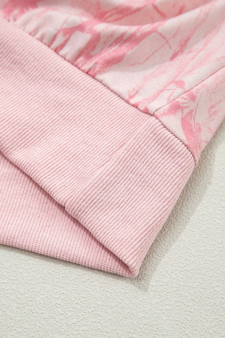 Pink Mock Neck Pullover and Shorts Camo Set