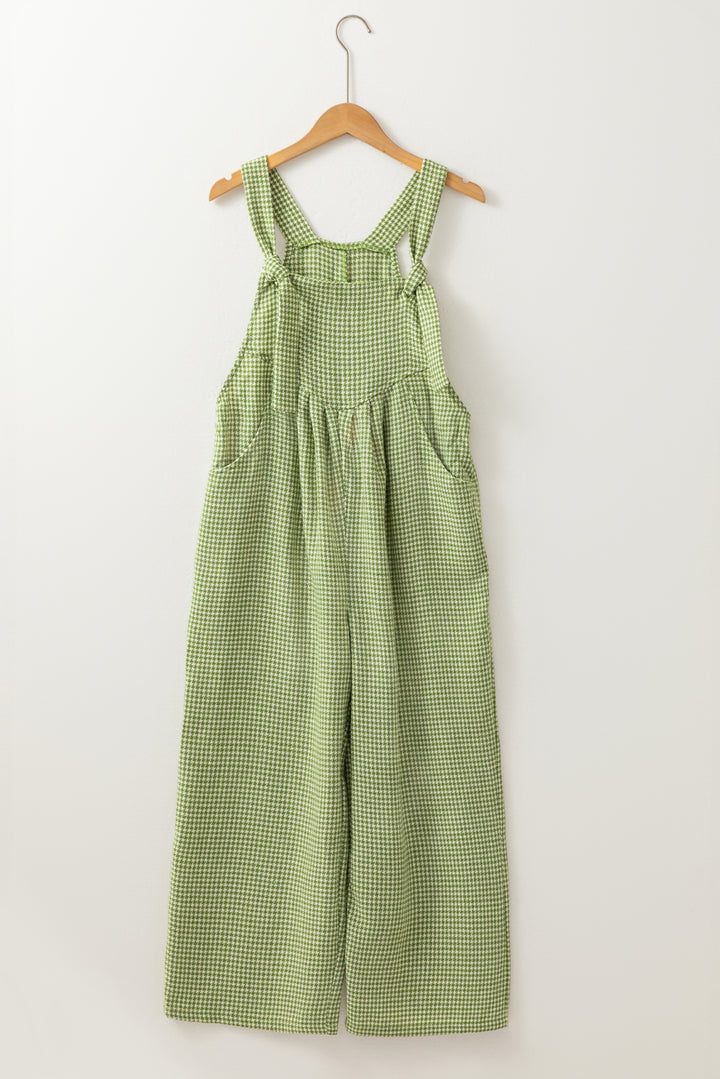 Green Gingham Wide Leg Loose Overall with Pockets
