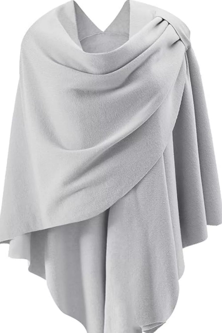 Draped Knitted Split Cape Shawl with Strap
