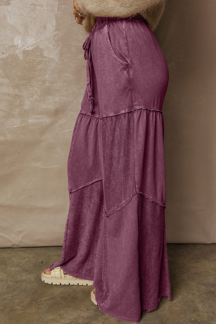 Wild Ginger Careys Mineral Wash Tiered Wide Leg Patchwork Drawstring Pants