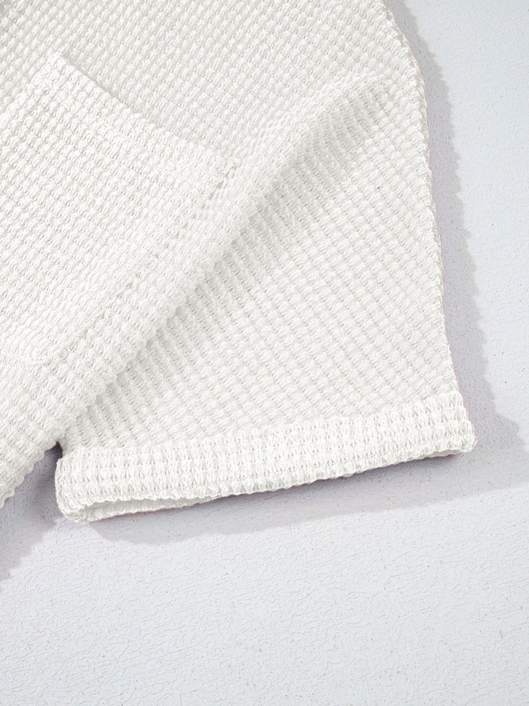 Waffle Knit Button Detail Top