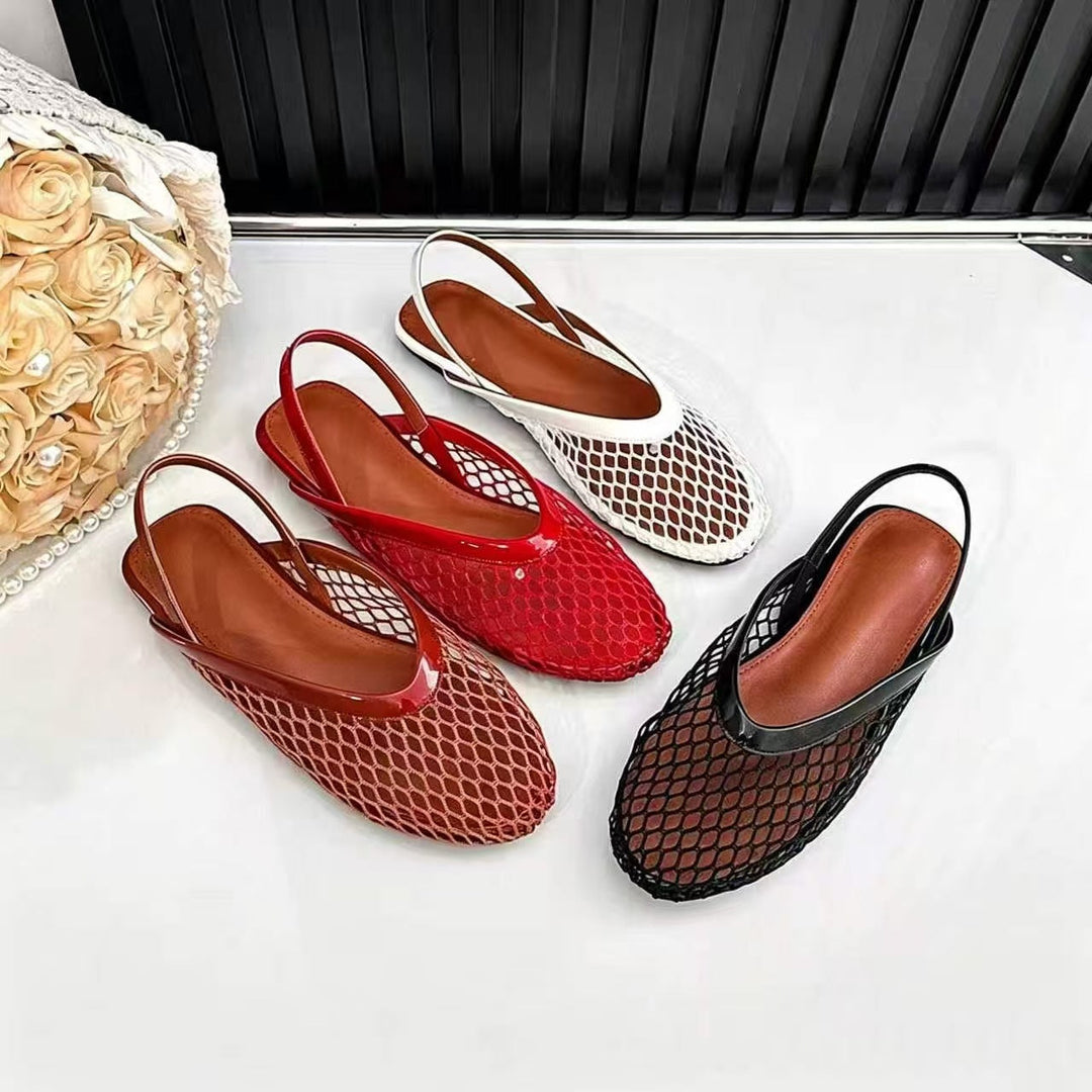 Mesh Hollowed-out Closed-toe Flat Sandals For Women