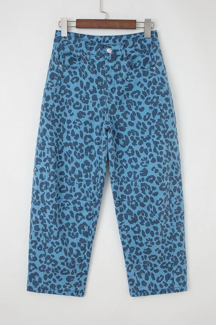 Leopard Print Barrel Leg Jeans