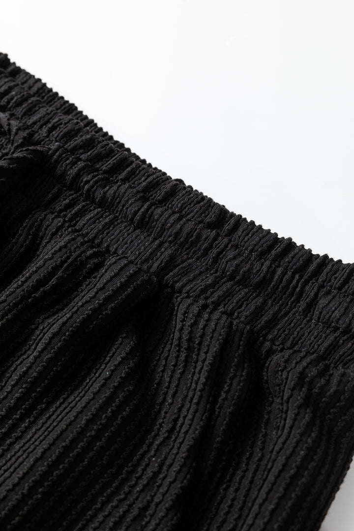 Black MERRY Corded Long Sleeve Top and Pockets Pants Set