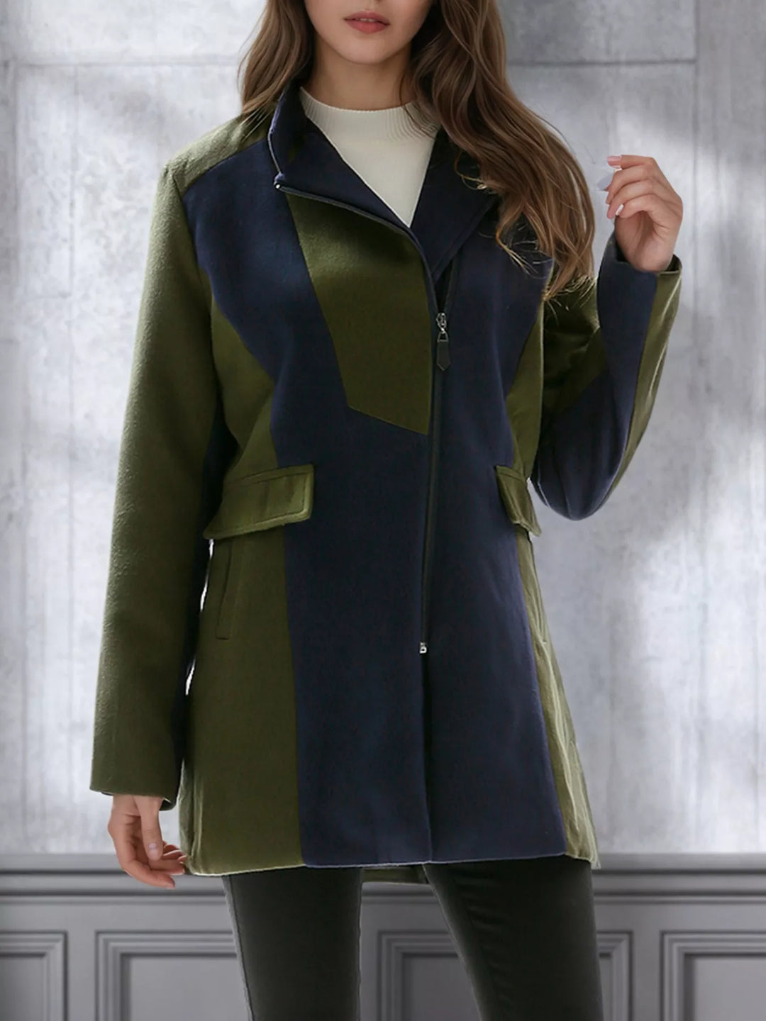 Color Block Zip Up Outerwear