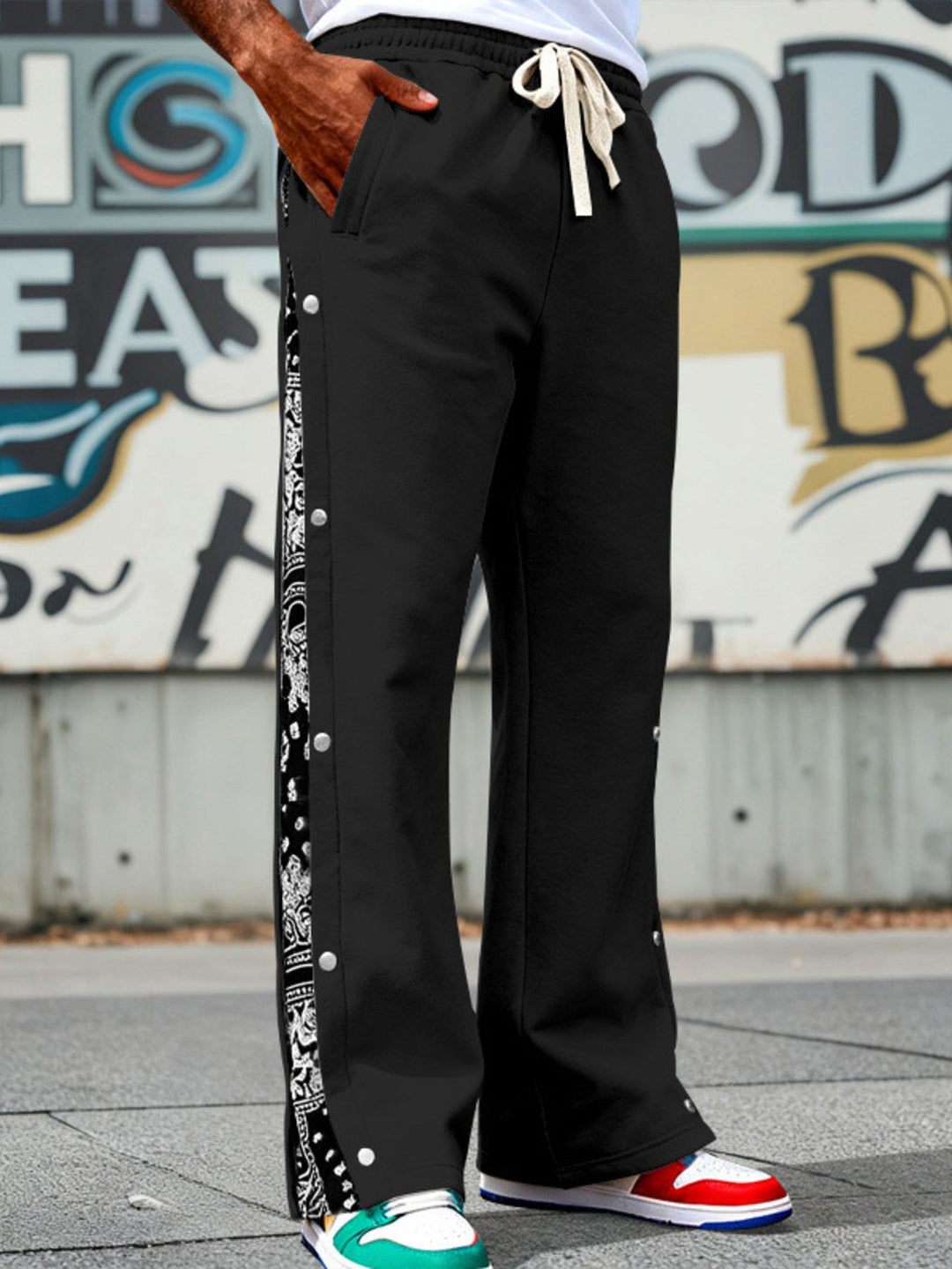 Men's Full Size Side Snap Wide Leg Pants Plus Size