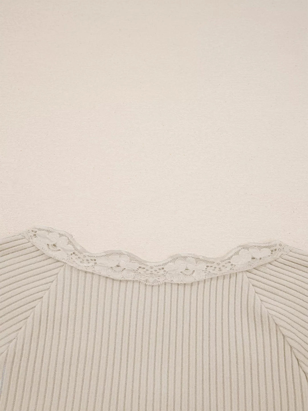Lace Neckline Button Decor Lettuce Edge Long Sleeve Ribbed Top