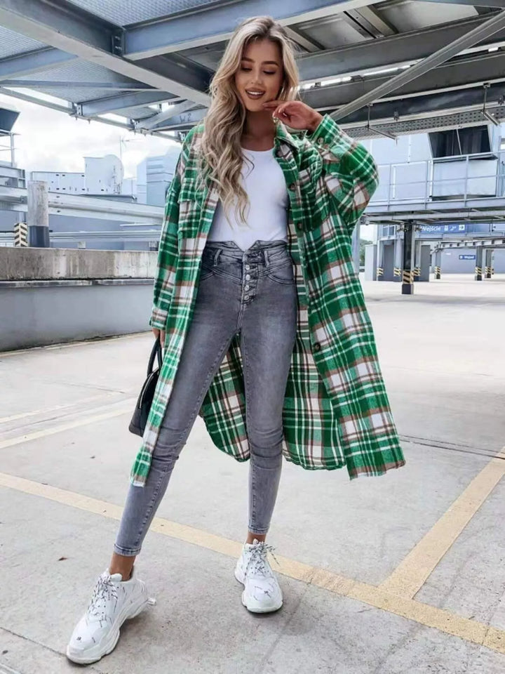 Plaid Button Up Longline Shacket