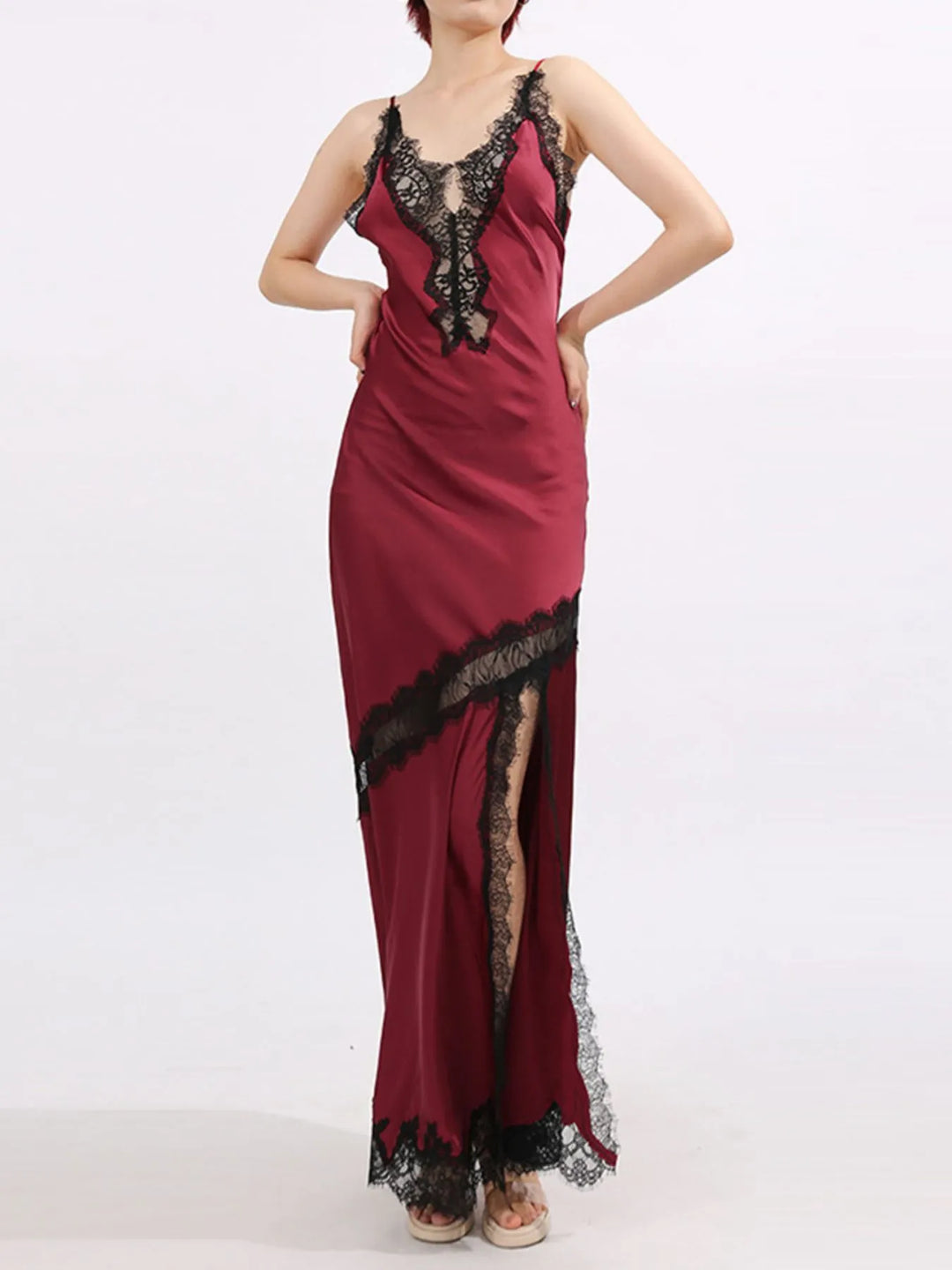Slit Lace Detail Maxi Cami Dress