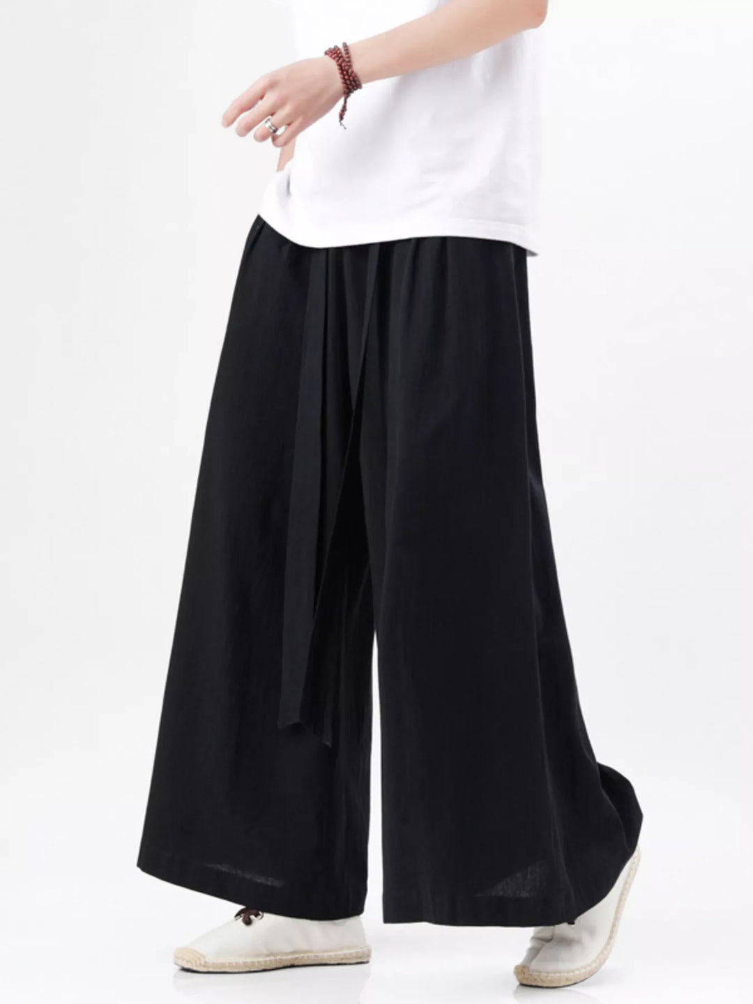 Men's Plus Size Wide Leg Pants with Tie Waist