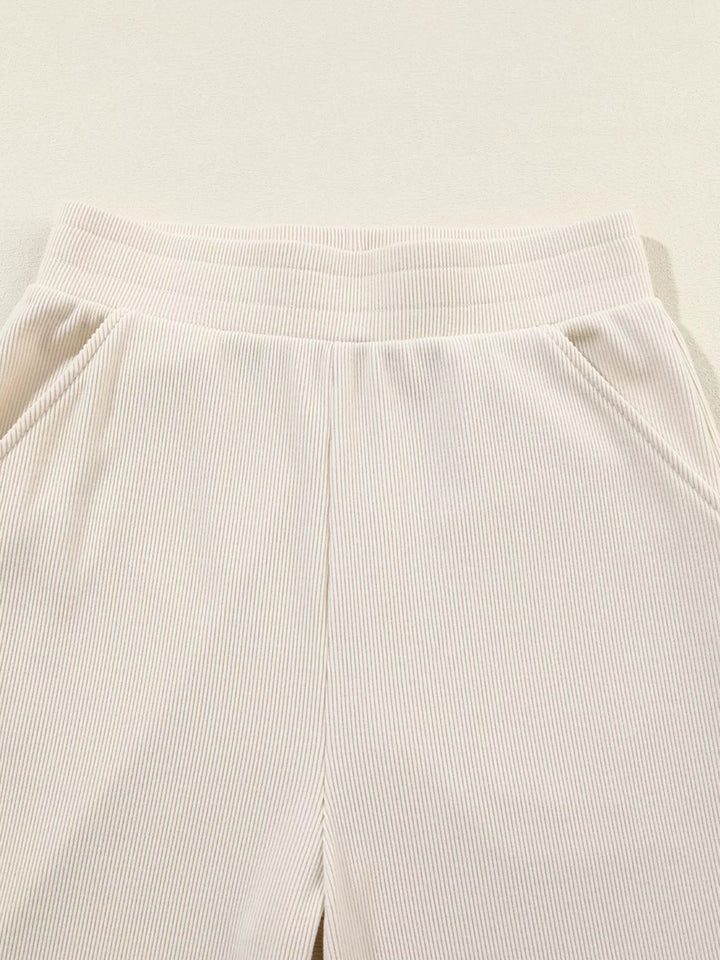 Collared Split Neck Ribbed 2pcs Outfit Set