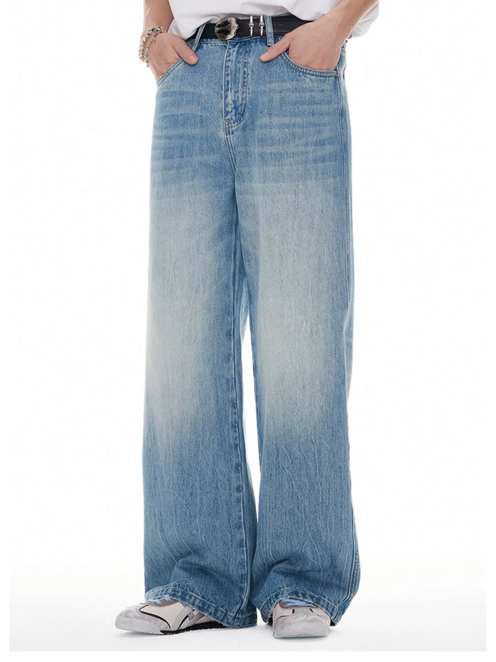 Men's Washed Wide Leg High Waist Jeans