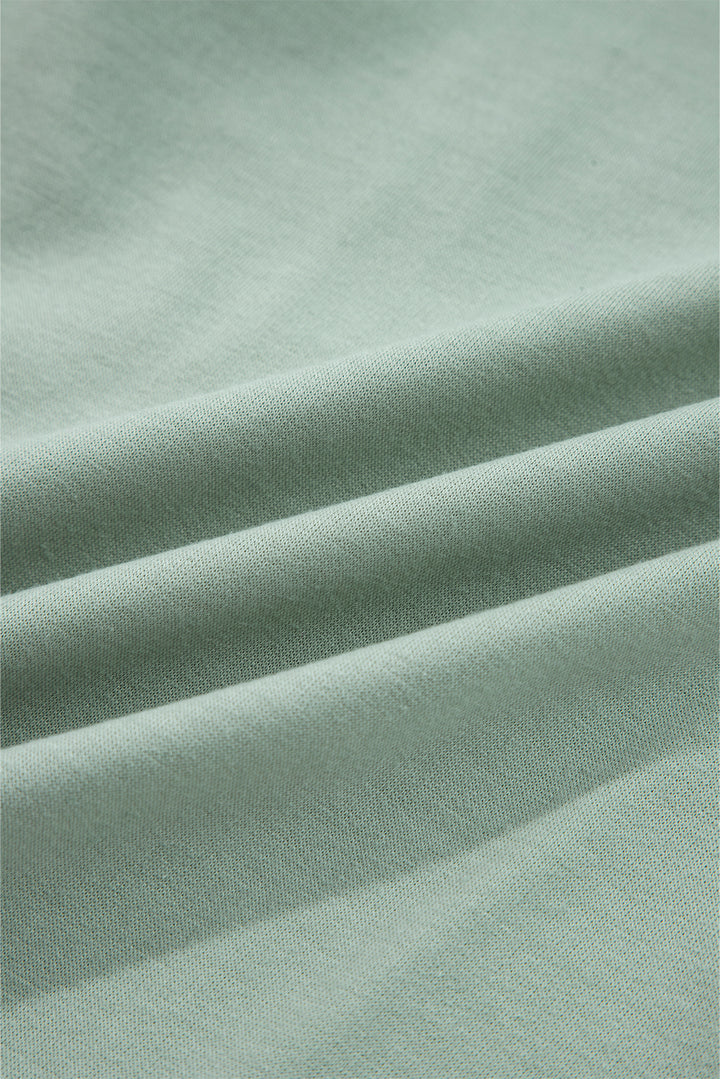 Smoke Green Raw Edge Flower Patch Drop Shoulder Casual Top