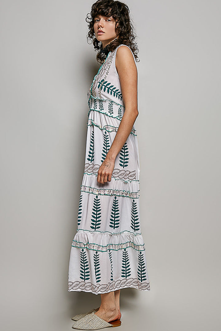 POL Floral Printed Sleeveless Tiered Dress with Smocked Waistband