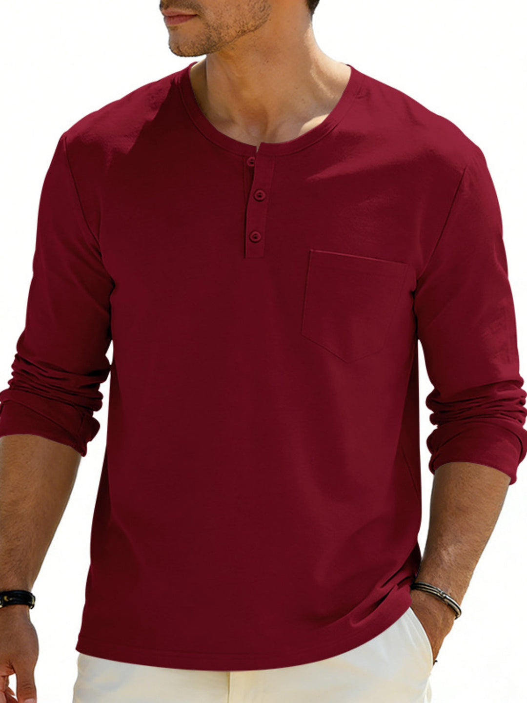 Men's Plus Size Casual Long Sleeve Henley T-Shirt with Pocket