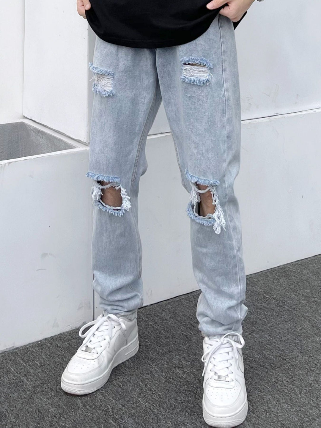 Men's Full Size Distressed Slim Fit Jeans Plus Size