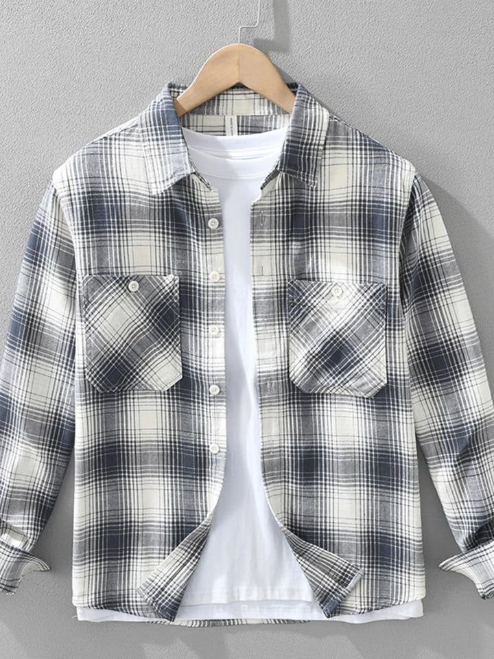 Men's Plus Size Plaid Flannel Shirt with Chest Pockets