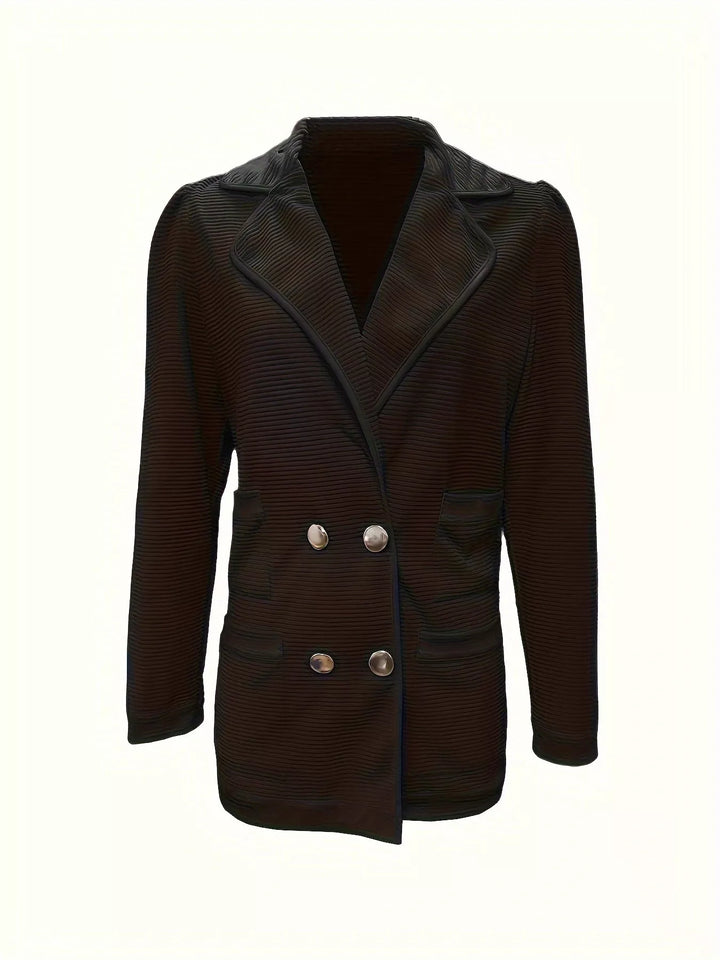 Texture Knit Double-Breasted Blazer