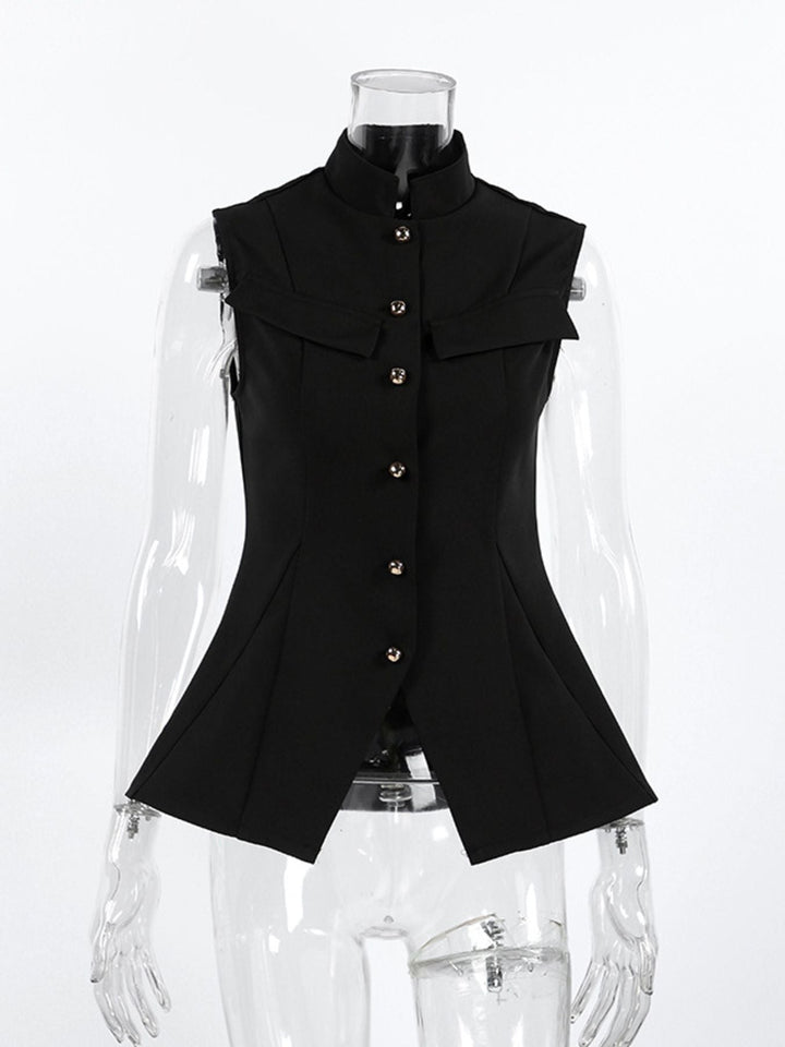 Stand Collar Button-Down Vest Coat