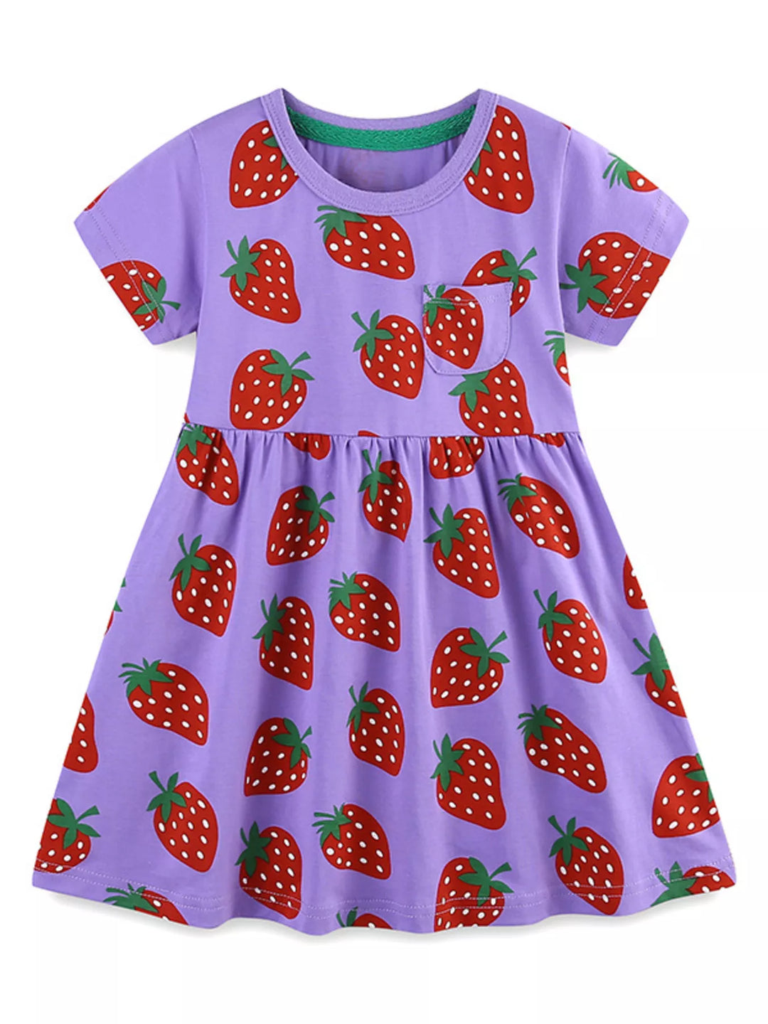Children's Strawberry Print Short Sleeve Dress